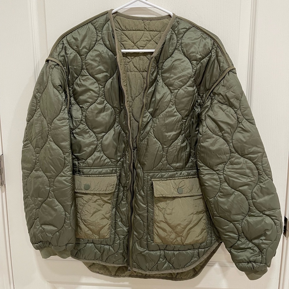 Zara Reversible Padded Jacket XS Light Khaki Military Green